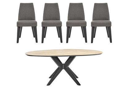 Velodrome Oval Dining Table And 4 Fixed Upholstered Fabric Chairs