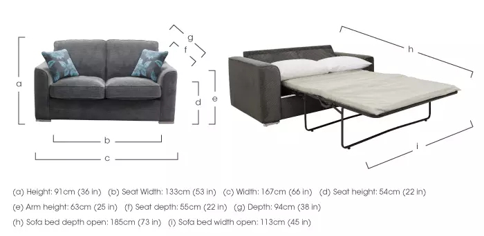 2 seater deals sofa bed size