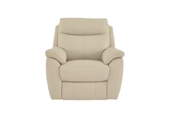 Beige leather deals chair and ottoman