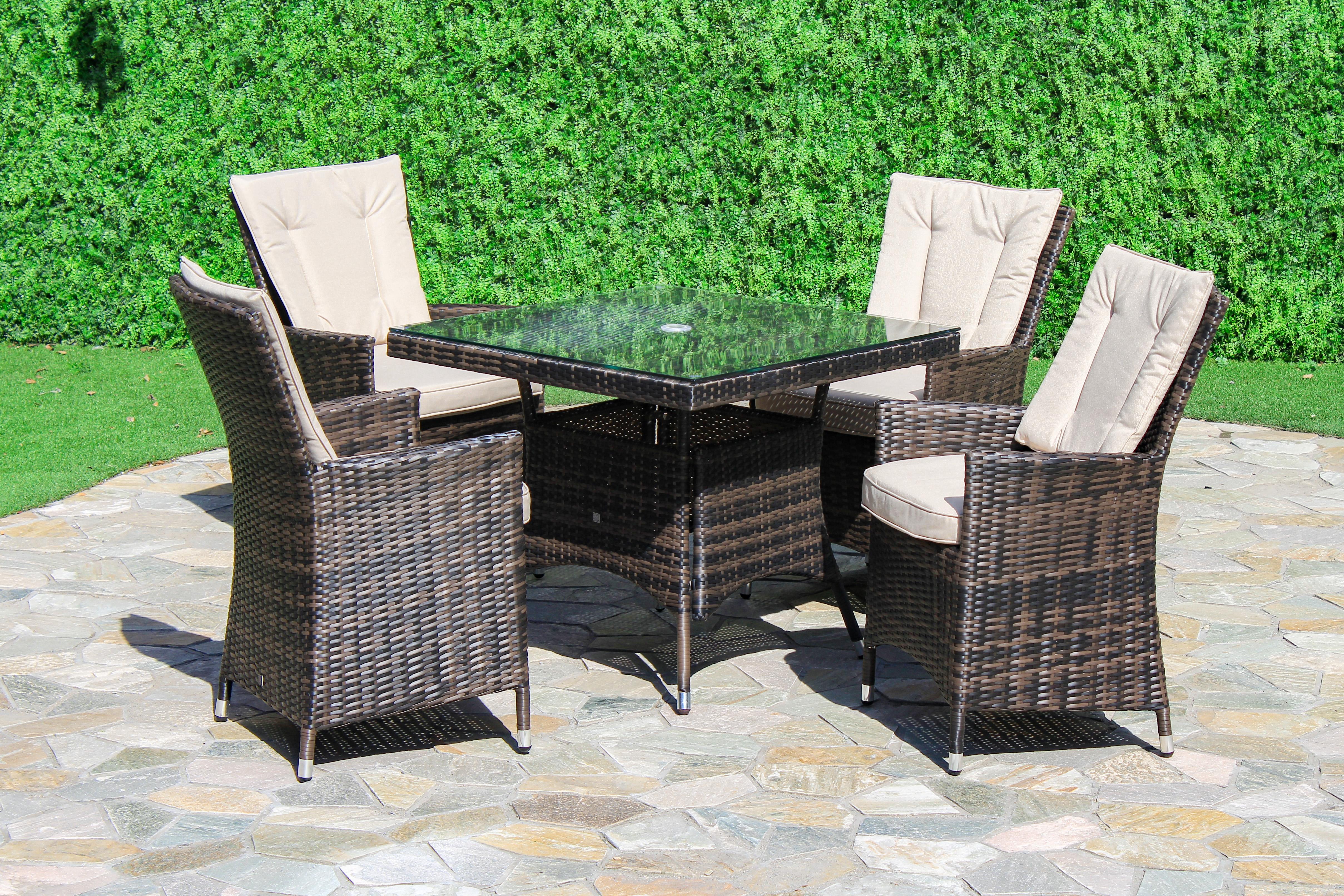 Oasis 4 Seater Square Rattan Dining Set with Parasol Furniture