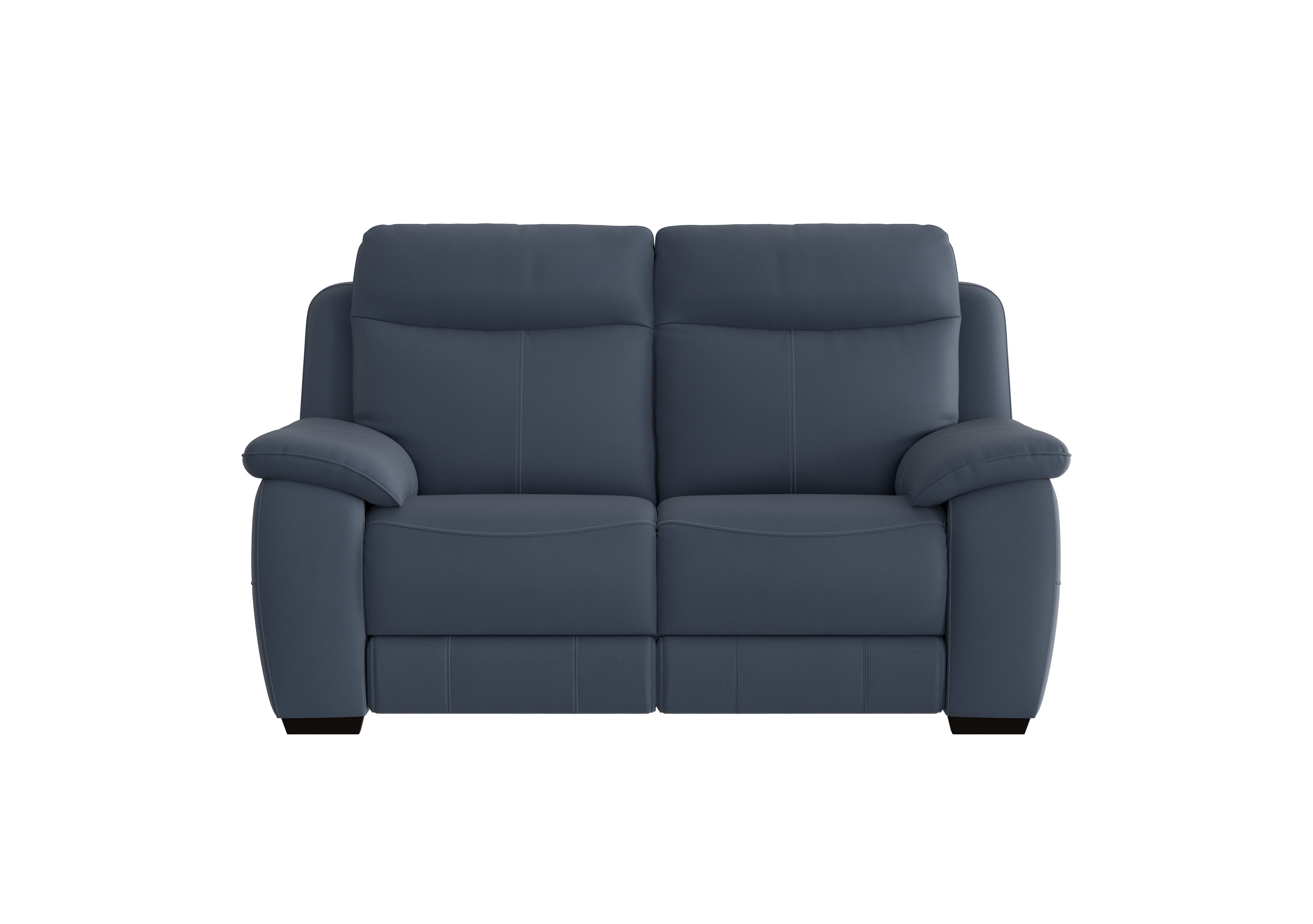 Blue leather deals 2 seater sofa