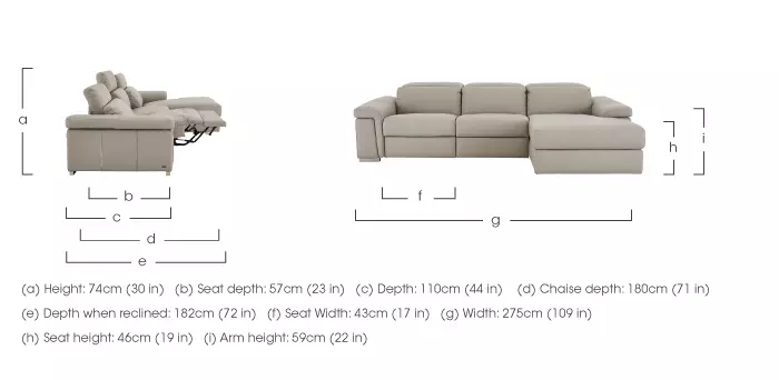 Movimento Leather Power Recliner 3 Seater Chaise Sofa With Power
