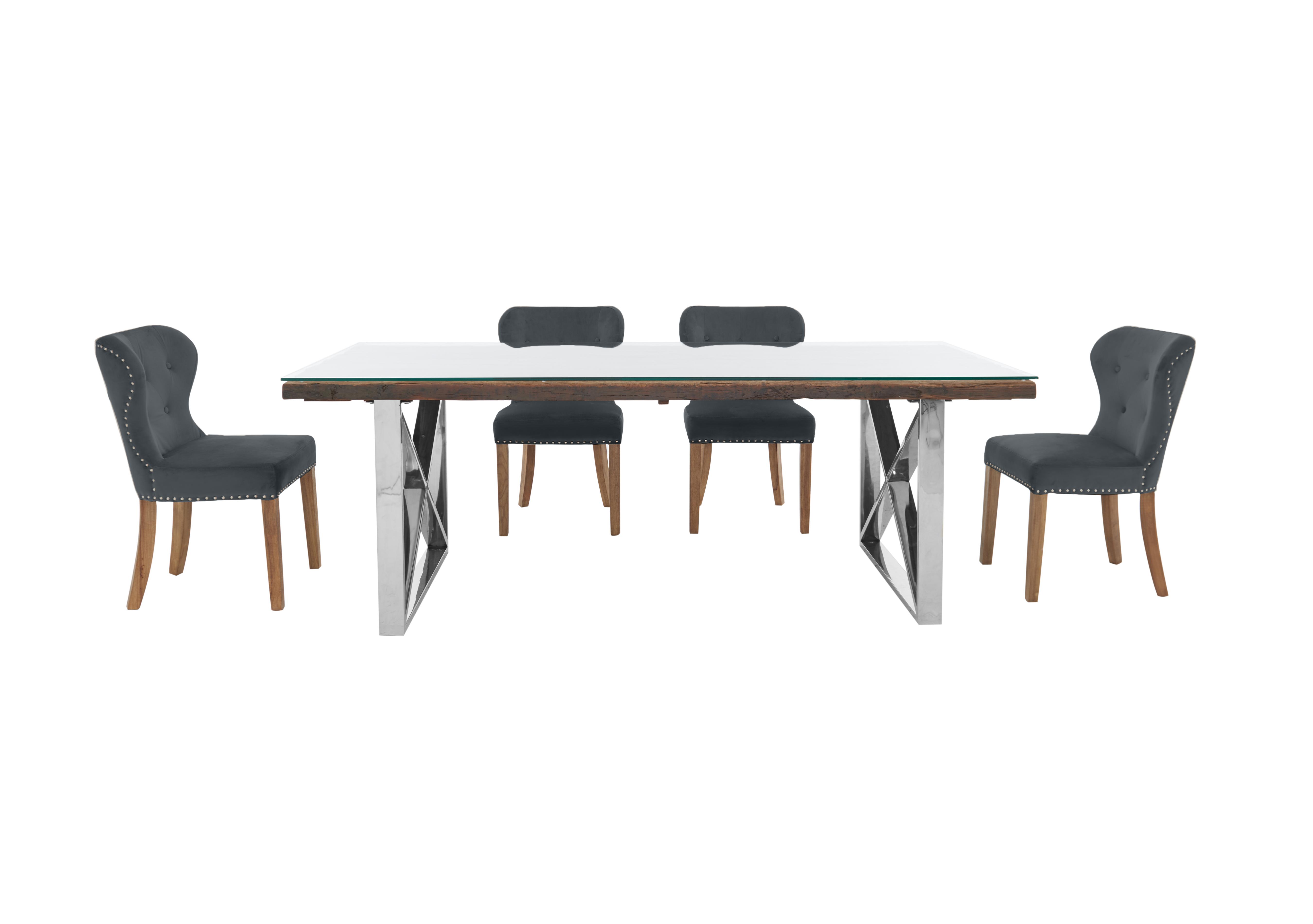 Chennai Dining Table with XShaped Legs and 4 Upholstered Dining Chairs