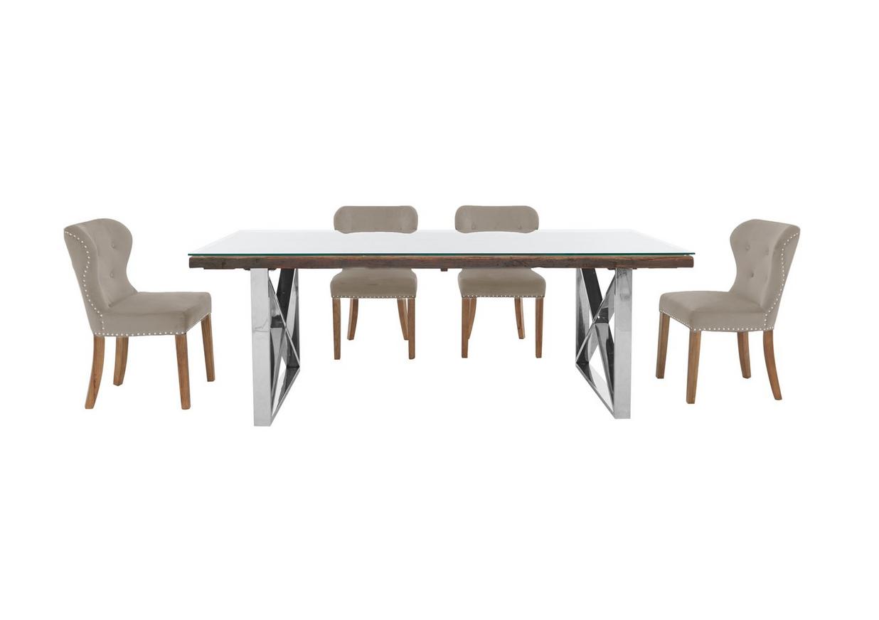 chennai dining table with xshaped legs and 4 upholstered dining chairs