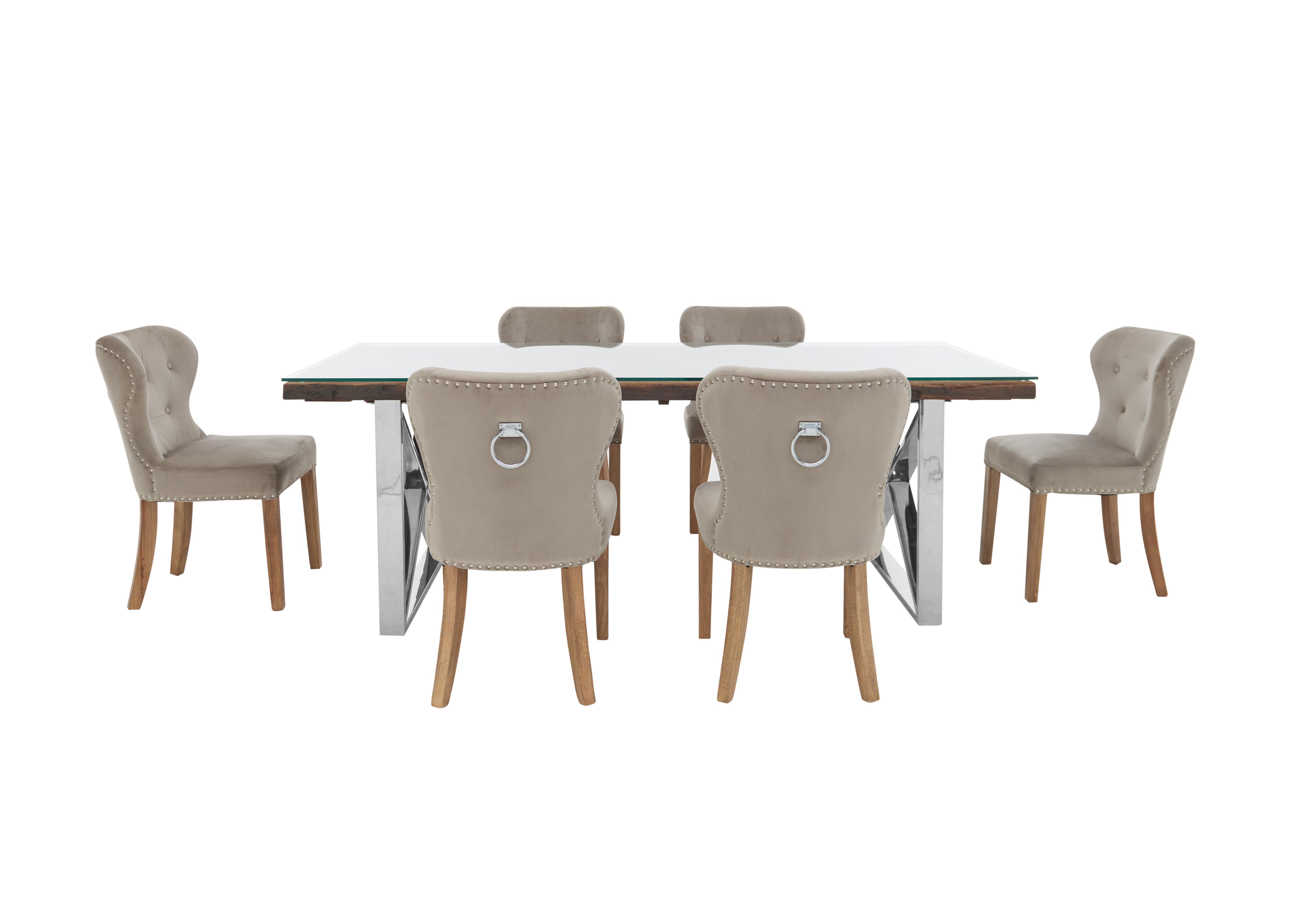 Chennai Dining Table with XShaped Legs and 6 Upholstered Dining Chairs