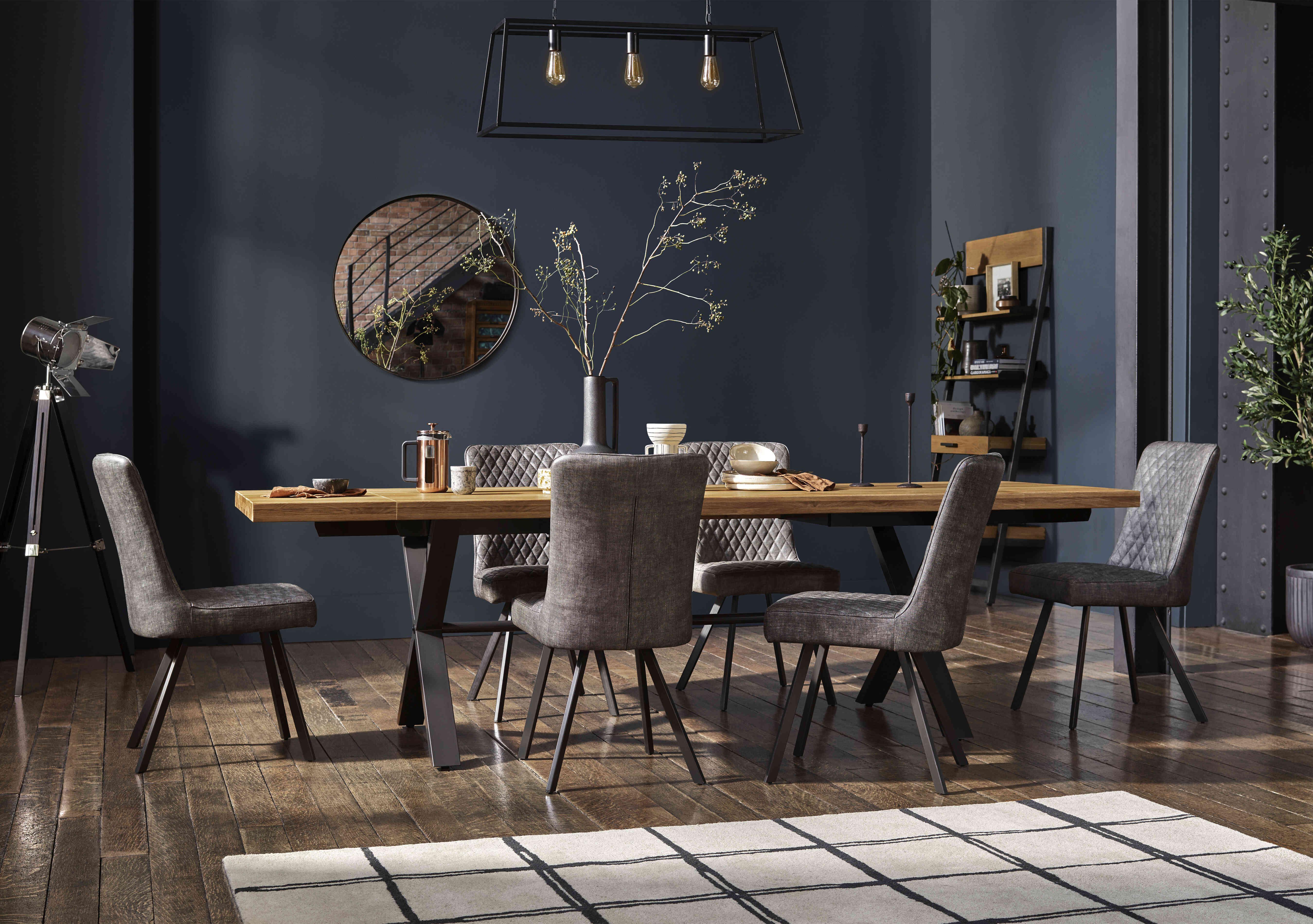 Wood table with online gray chairs