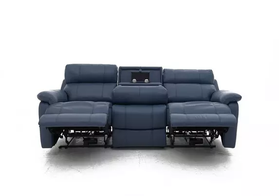 Blue leather deals sectional recliner