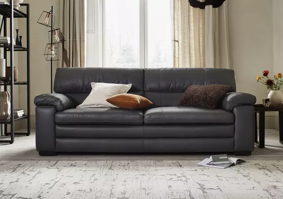 Blue grey deals leather sofa