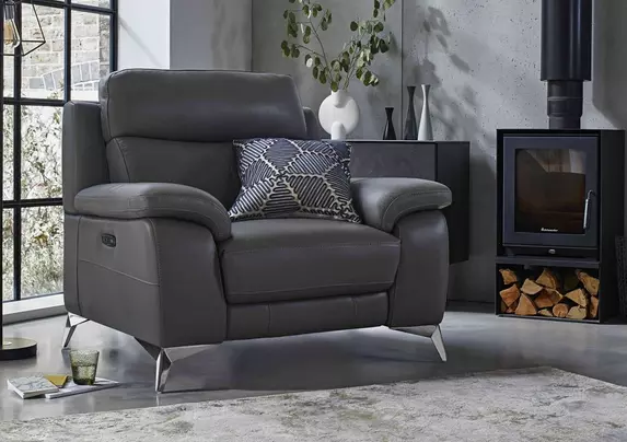 Grey leather 2024 recliner armchair