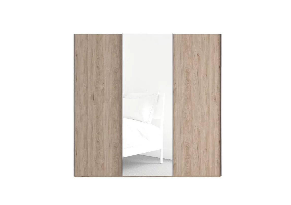 Wood 187x120x52 cm Acton 3 Door Mirror Wardrobe White 