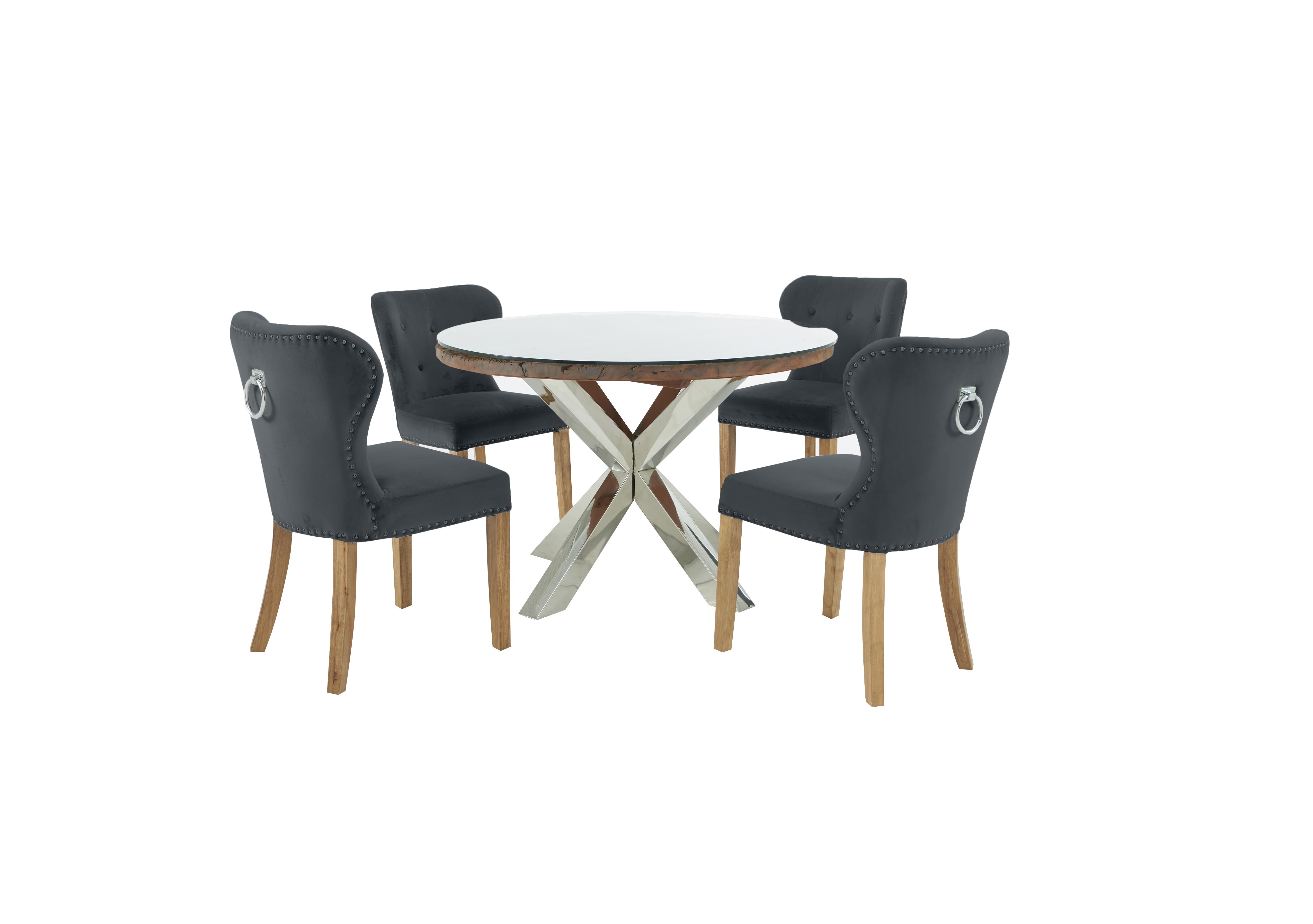 Chennai Round Table and 4 Upholstered Chairs Dining Set Furniture Village
