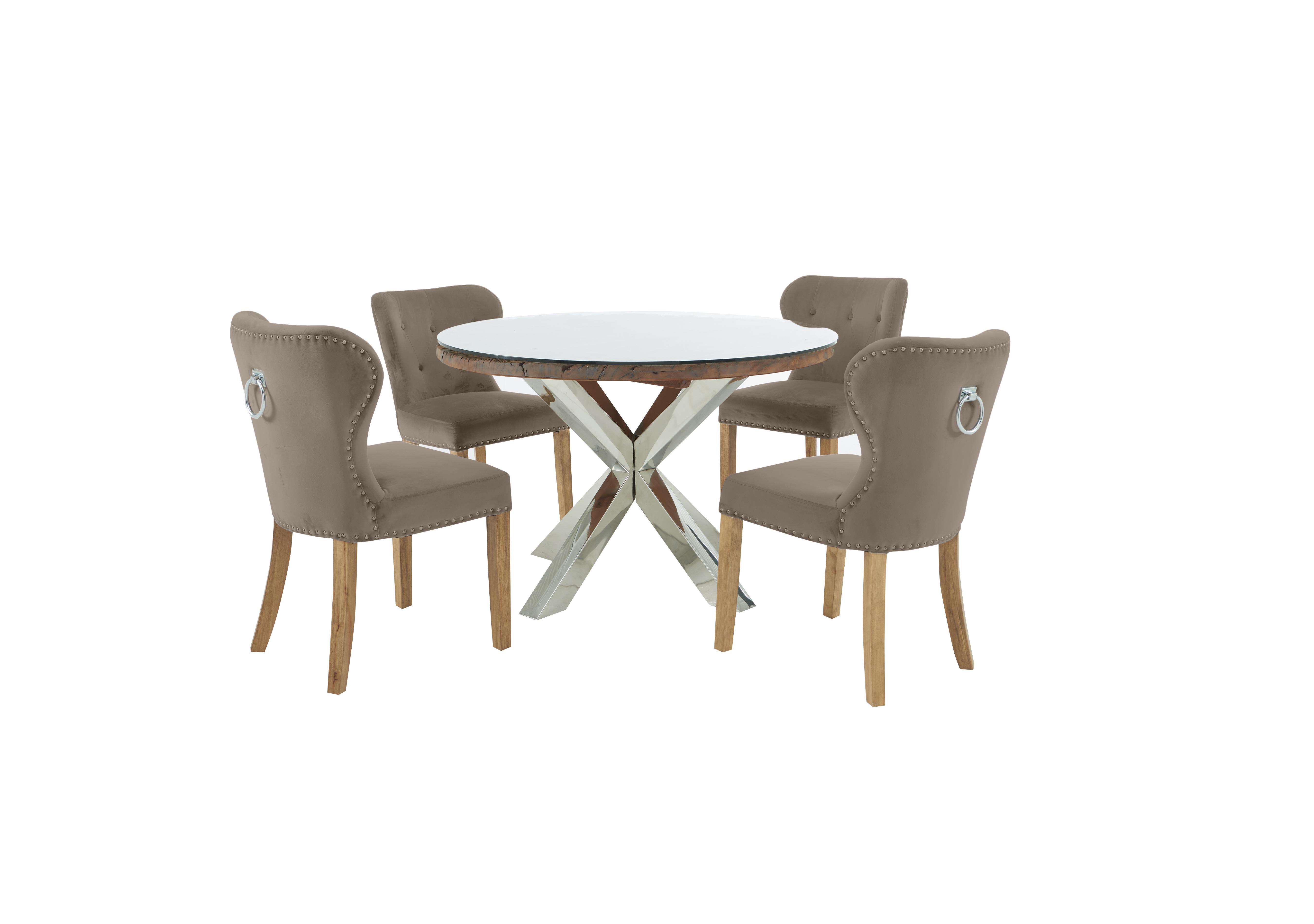 Chennai Round Table and 4 Upholstered Chairs Dining Set Furniture Village