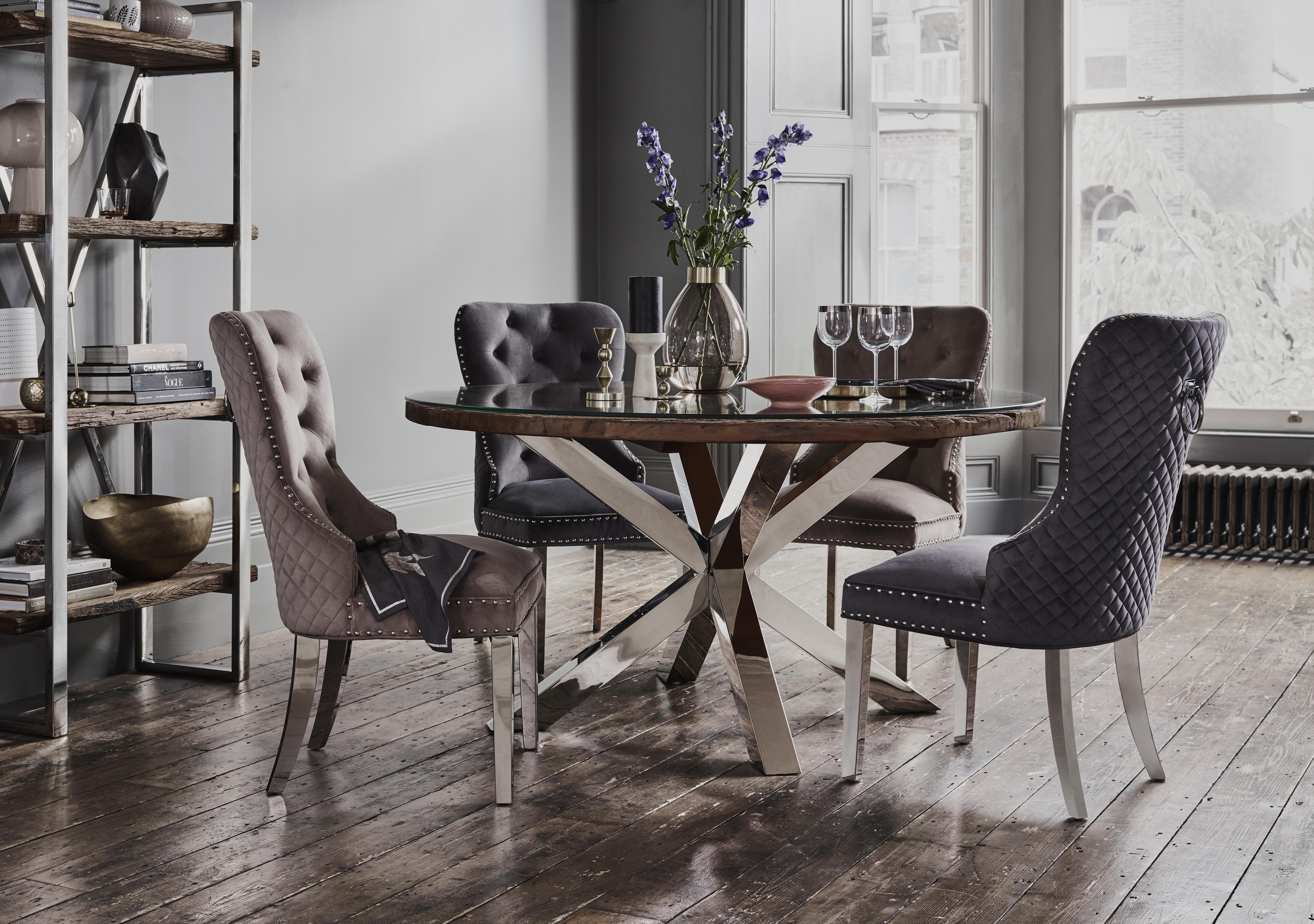 Grey round deals dining room table