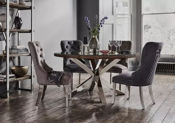 Gray dining room table and online chairs