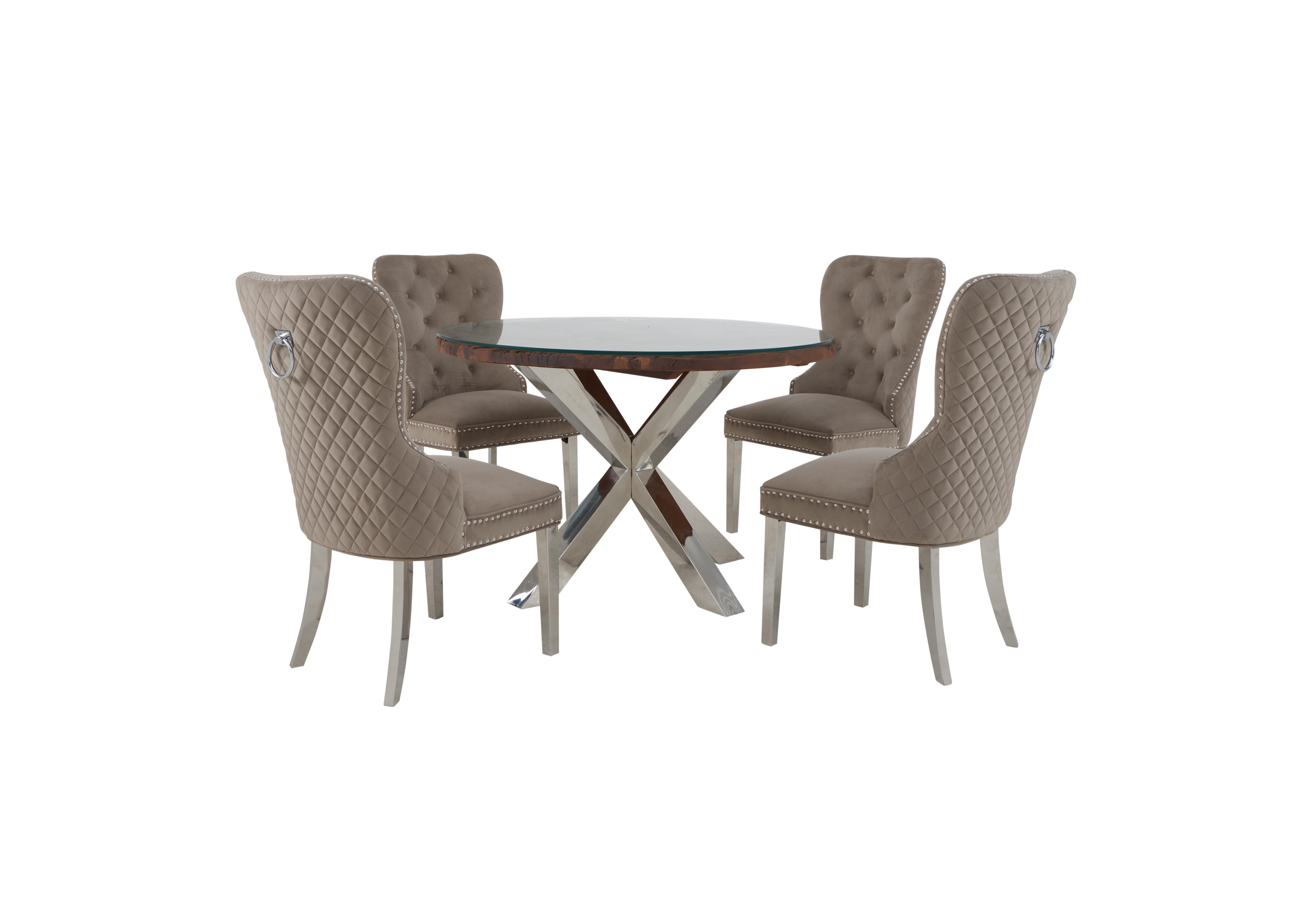 Chennai Round Table and 4 Quilted Chairs Dining Set Furniture Village