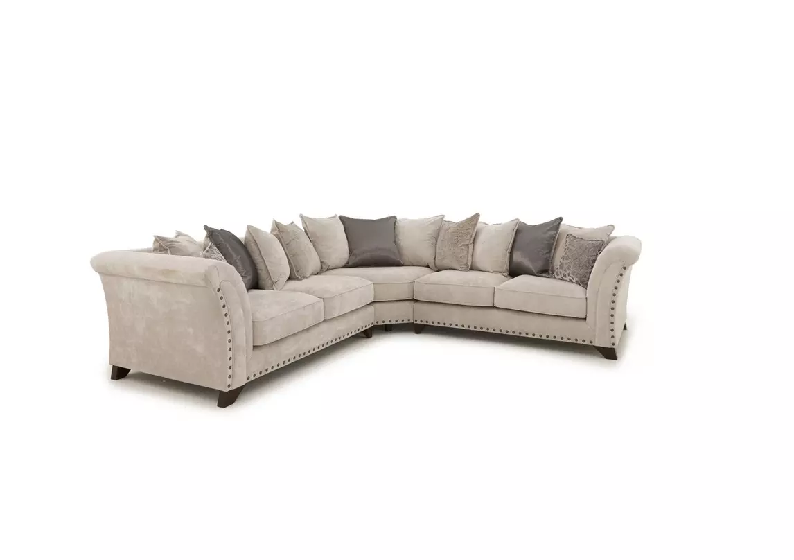Holly Large Fabric Pillow Back Corner Sofa With Studs Furniture