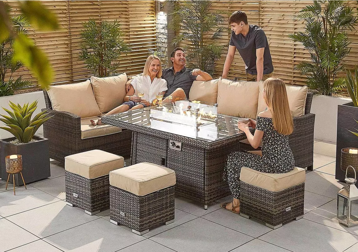 Camber Left Hand Facing Corner Dining Set with Fire Pit Table