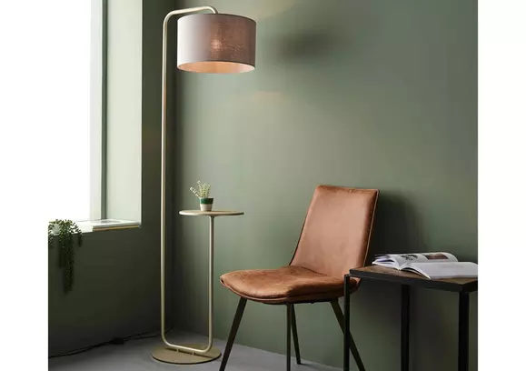 Buy Brass Antique Curved Floor Lamp With Table Shelf For Home