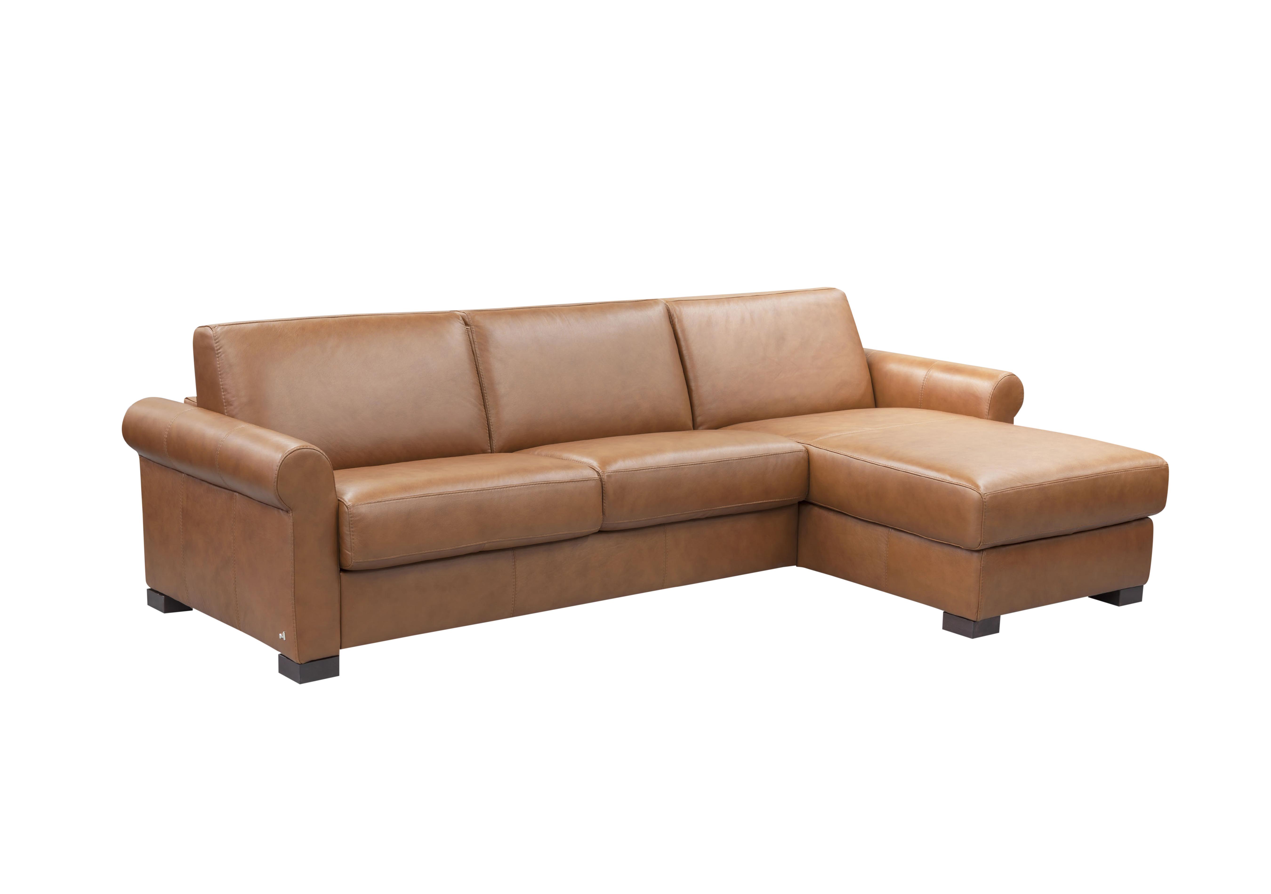 Alcova 3 Seater Leather Sofa Bed with Storage Chaise with Scroll Arms Nicoletti Furniture