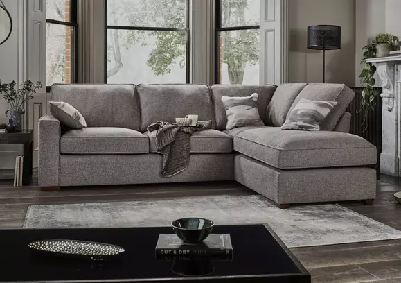 Suede grey corner deals sofa