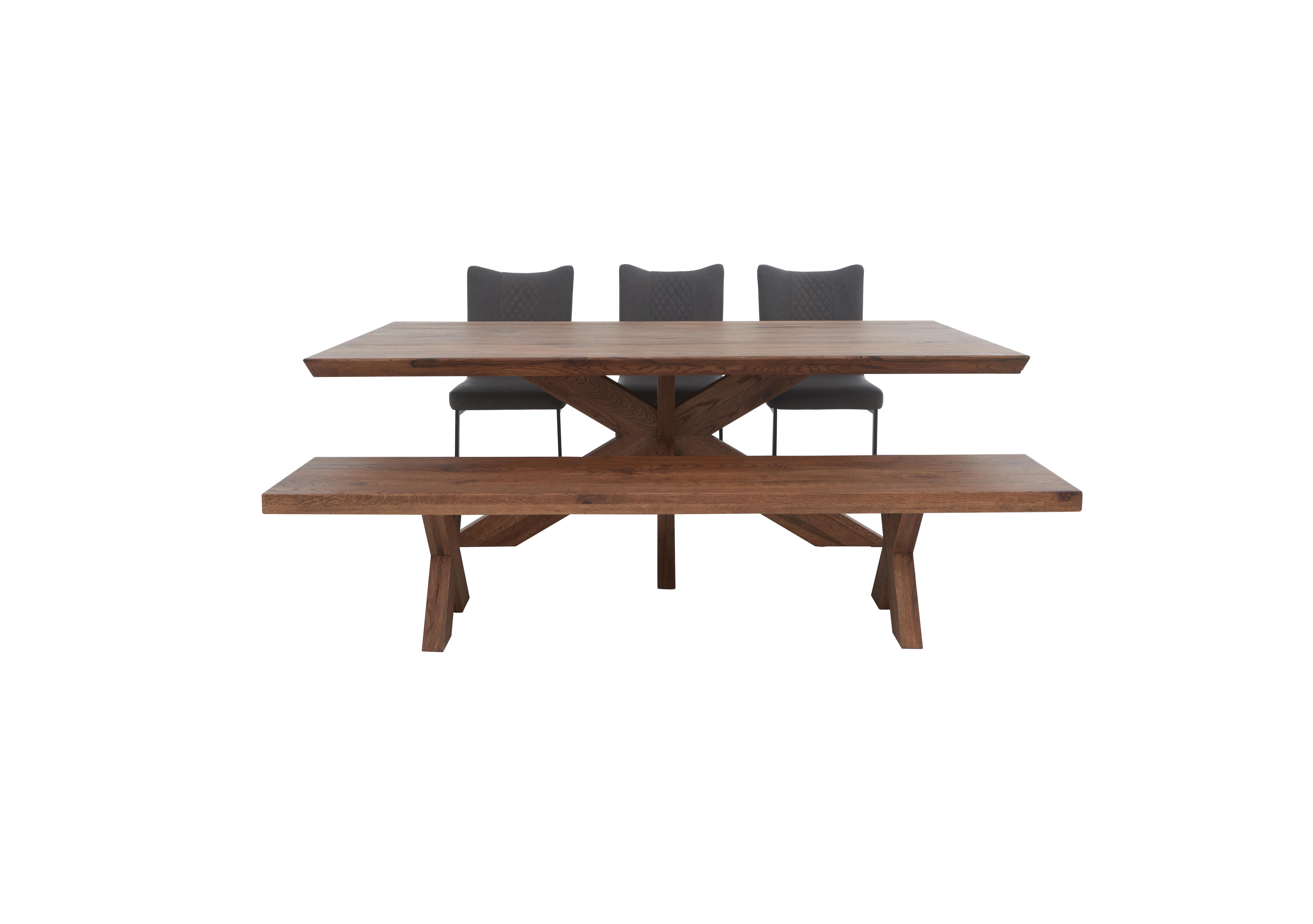 Loki Dining Table with 3 Grey Cantilever Dining Chairs and Dining Bench