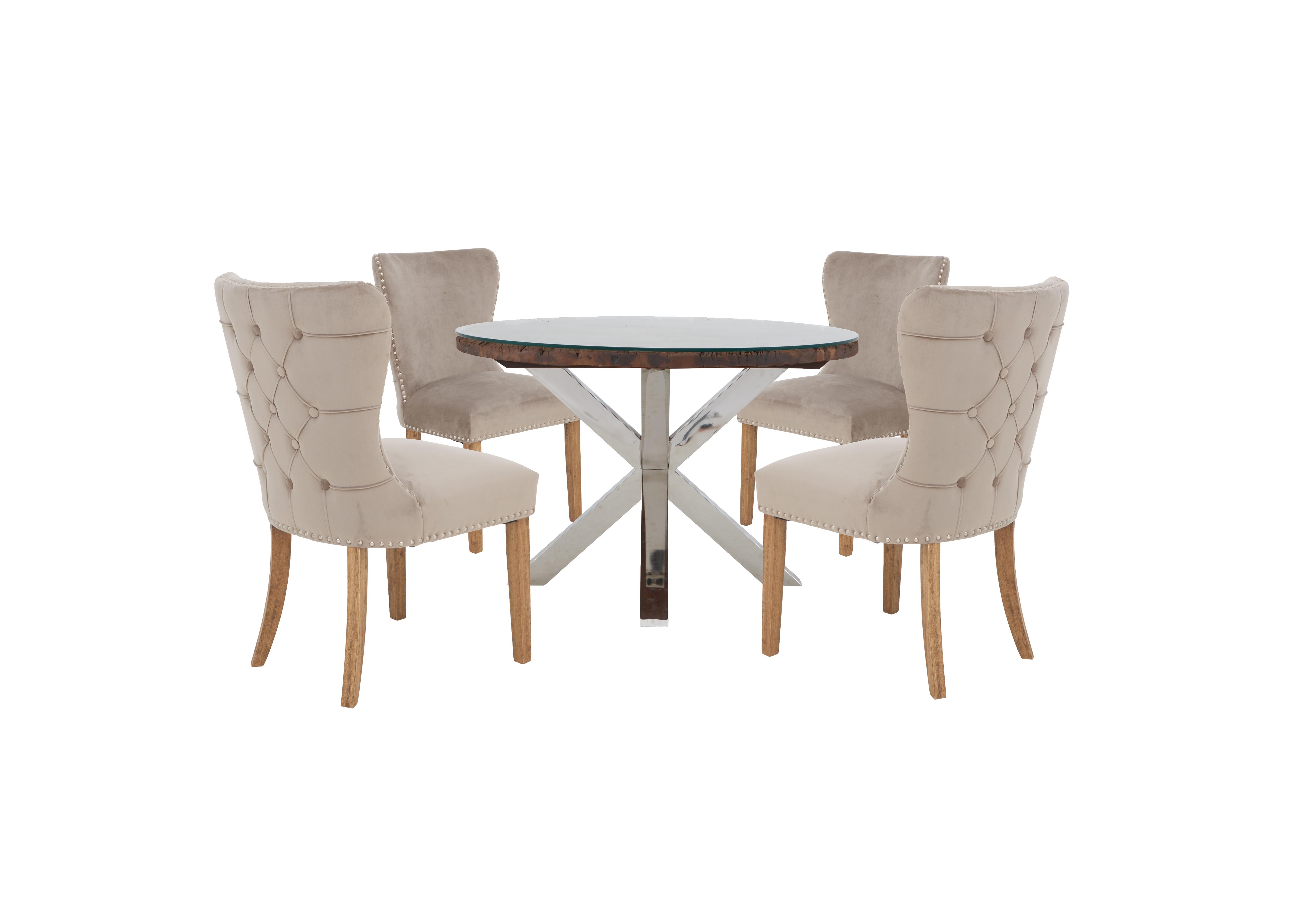 Chennai Round Dining Table with 4 Luxe Dining Chairs Furniture Village