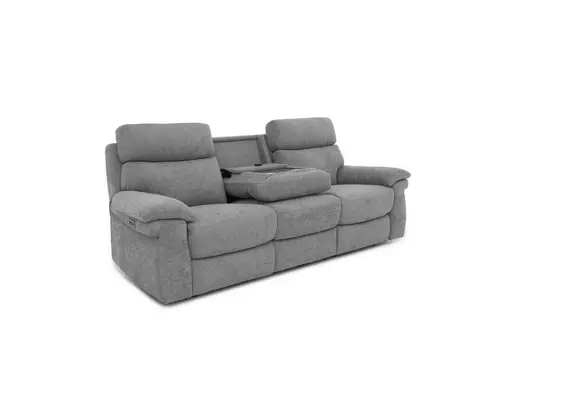 Reclining couch with drop down outlet table