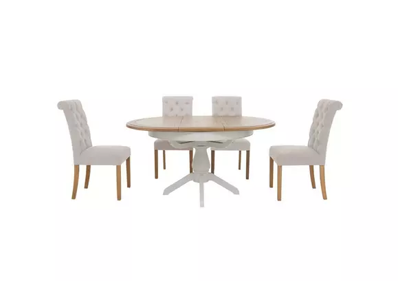 Round beige deals dining table set