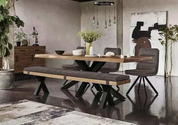 Wood dining room table with online bench