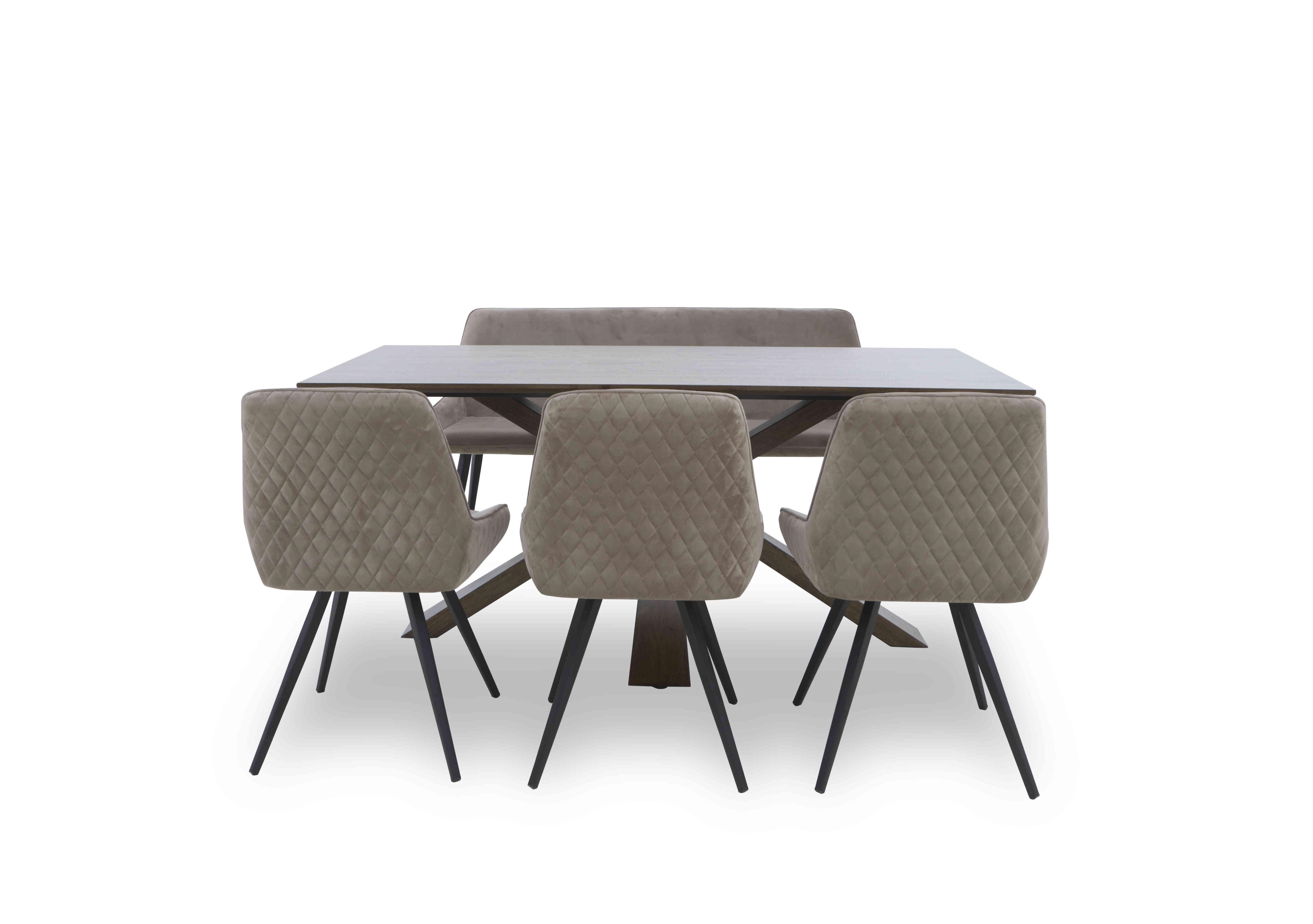 Saigon Fixed Table with Wooden Base and 3 Velvet Dining Chairs and a Dining Bench Furniture