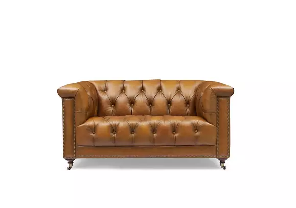 Brown leather deals chesterfield loveseat