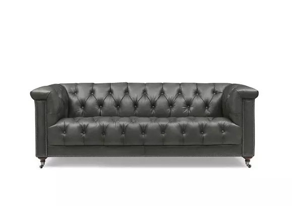 Grey leather chesterfield discount chair