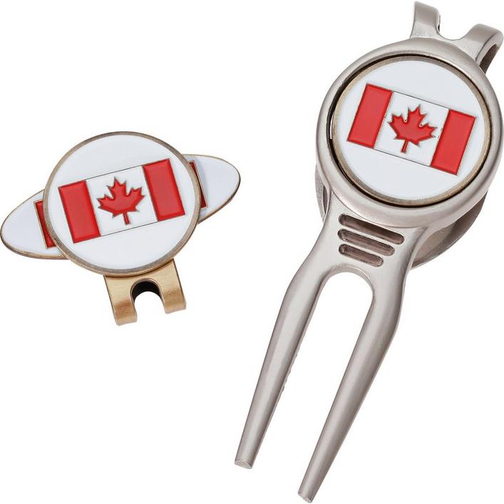 Ensemble de fourchette à gazon avec drapeau canadien
