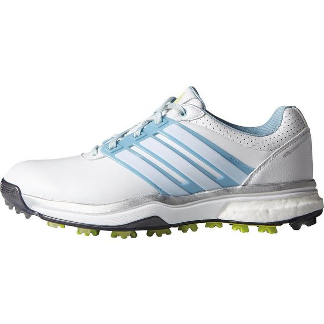 Women's Adipower Boost 2 Spiked Golf Shoes - White/Soft Blue/Sunny Lime