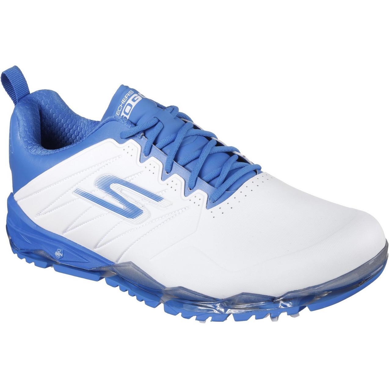 Men s Go Golf Focus 2 Collegiate Spiked Golf Shoe WHT BLU SKECHERS Golf Shoes Men s Golf Town Limited