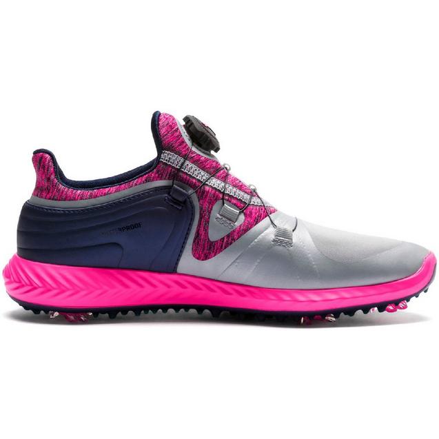 Women's Ignite Tour Disc Spiked Golf Shoe - Light Grey/Bright Pink/Navy/Silver PUMA
