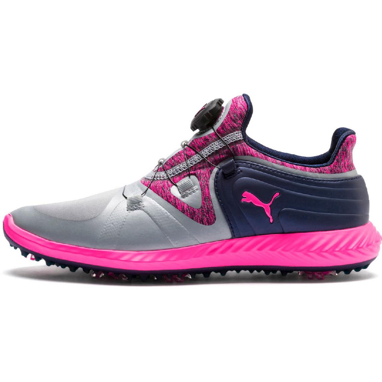 Women's Ignite Tour Disc Spiked Golf Shoe - Light Grey/Bright Pink/Navy/Silver