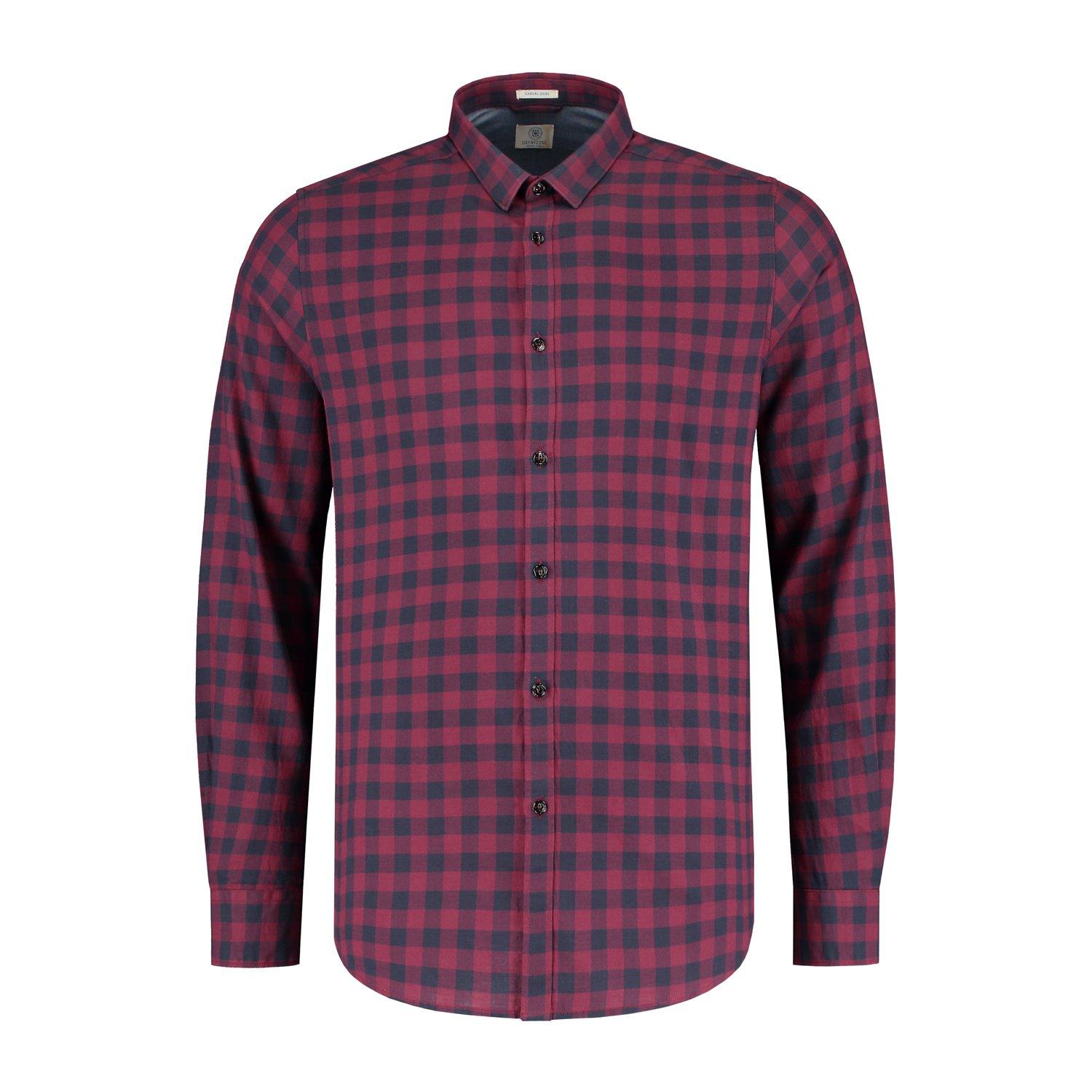 Men's Tonal Block Check Peach Twill Woven Long Sleeve Shirt, DSTREZZED