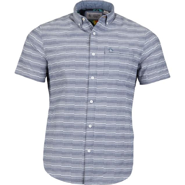 Men's Zig Zag Print Short Sleeve Button-Down Shirt