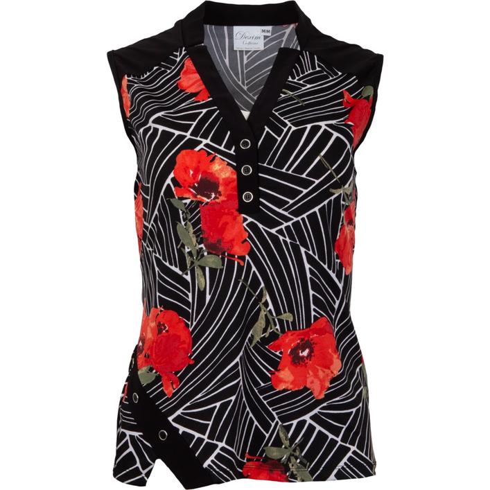 Women's All Over Floral Print Sleeveless Polo