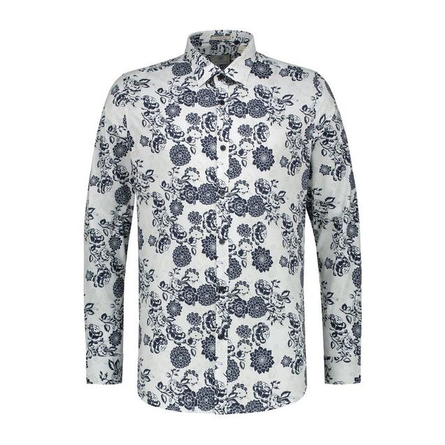 Men's Shadow Flower Fine Stretch Button Up Long Sleeve Shirt