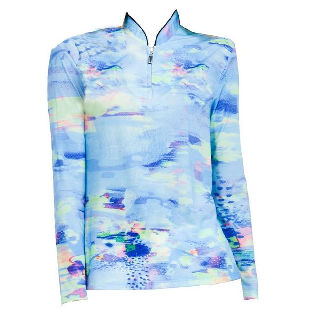 Women's Sunsense Watercolour Printed Quarter Zip Long Sleeve Top