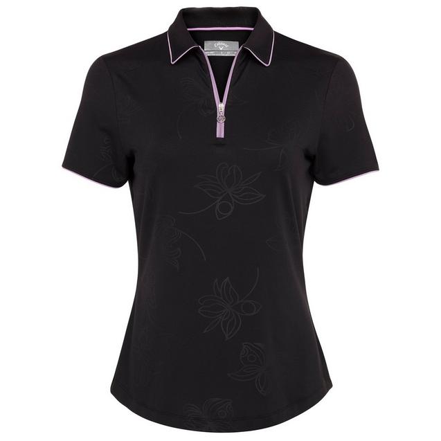 Women's Embossed Floral Printed With Piping Short Sleeve Polo