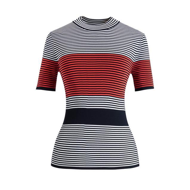 Women's Colourblock Stripe Mock Short Sleeve Top