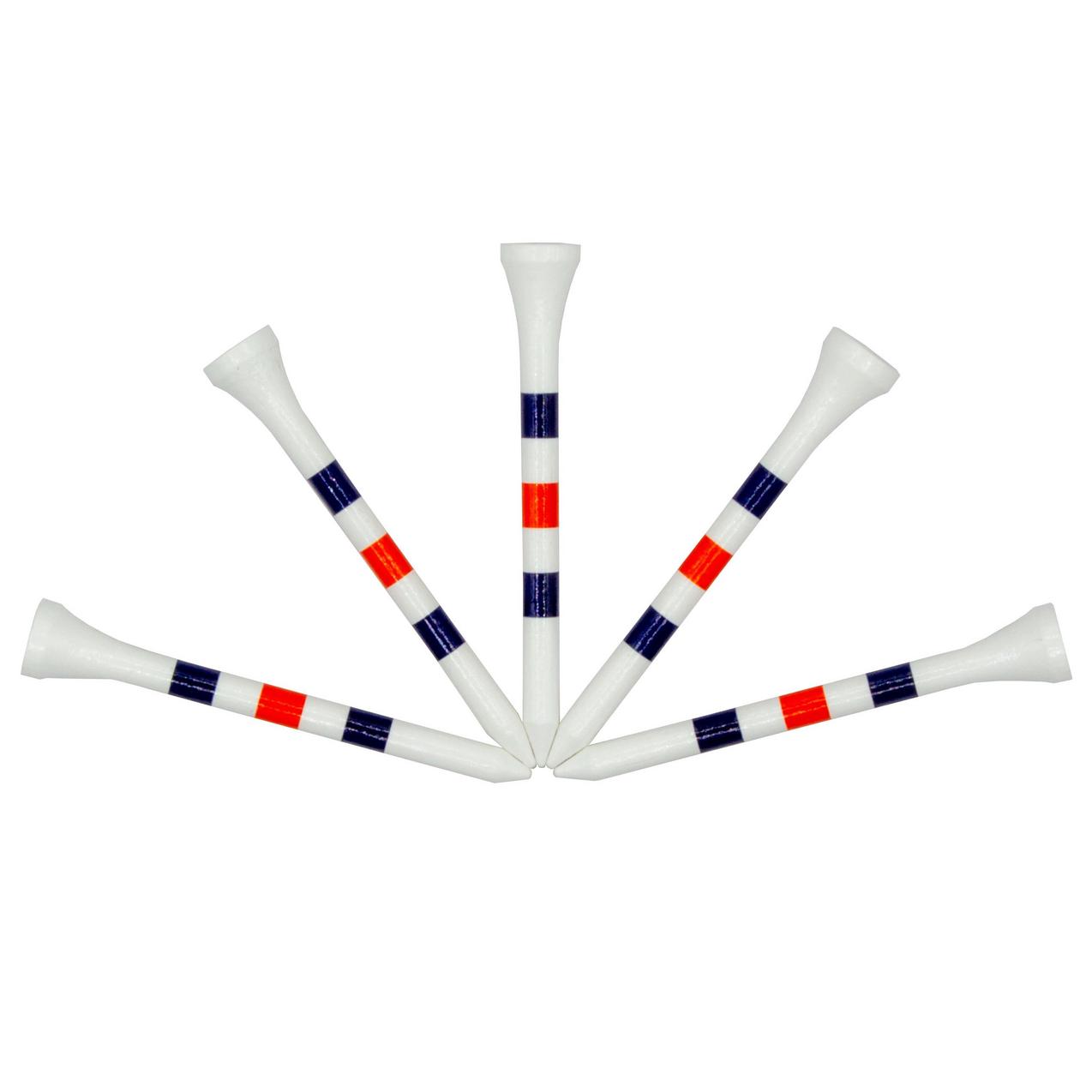 White 3 1/4 Inch Tees With Orange & Blue Stripes (100 Count