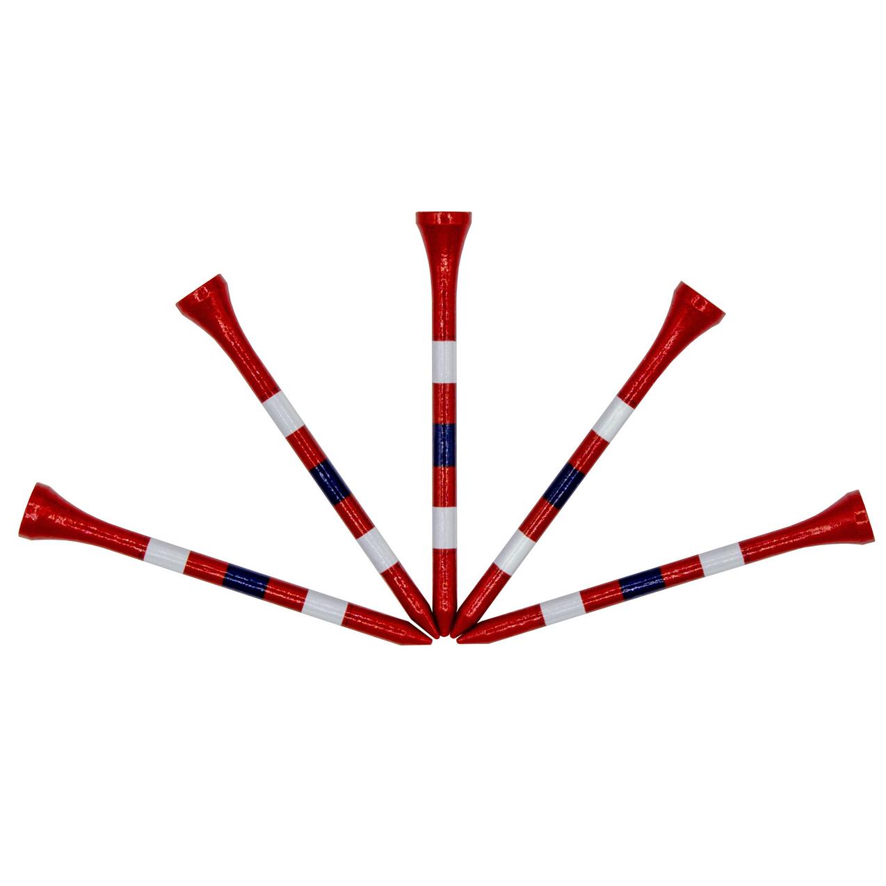 Red 3 1/4 Inch Tees With Blue & White Stripes (100 Count)