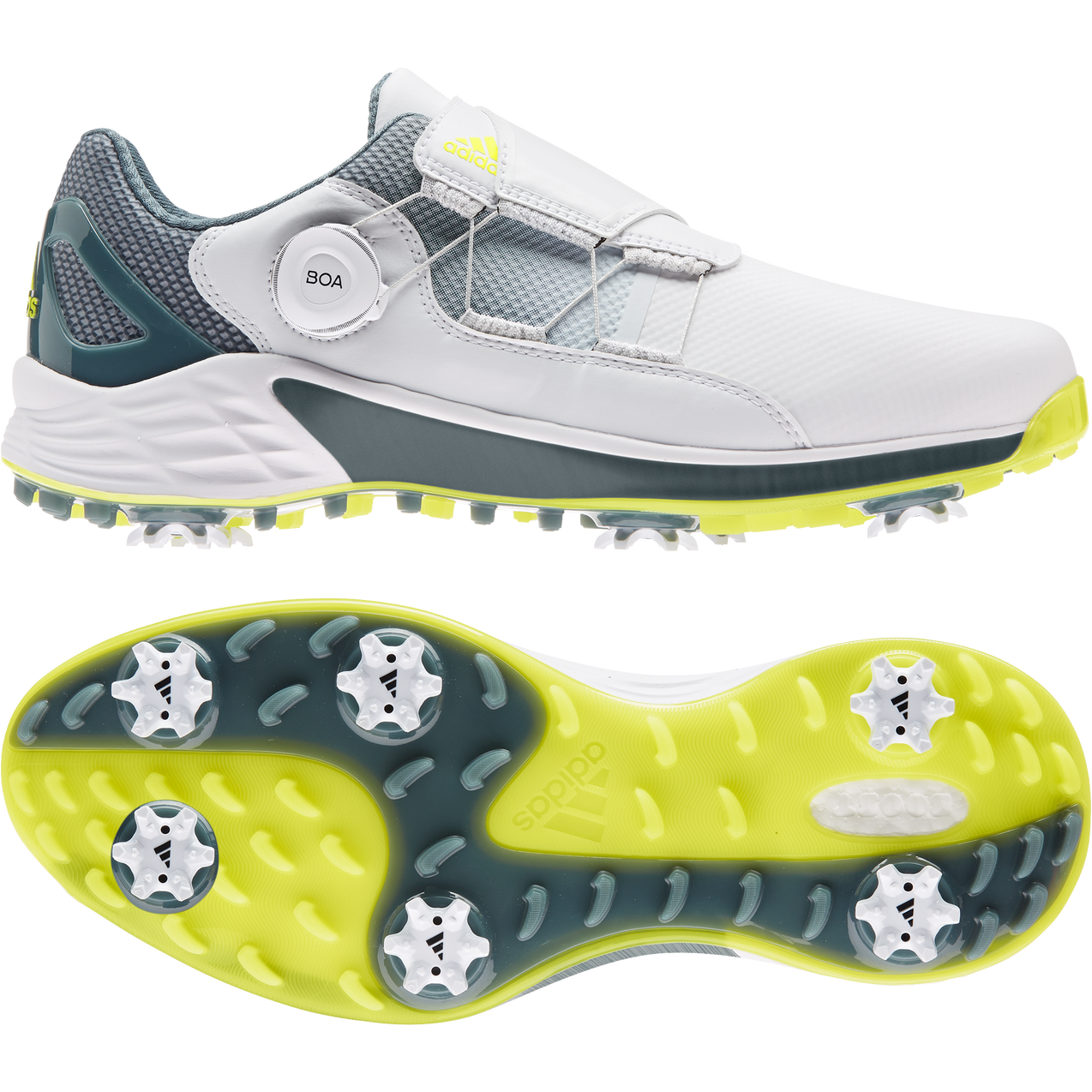 Men's ZG 21 Boa Spiked Golf Shoe White/Grey/Yellow ADIDAS