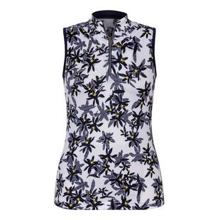 Women's Neve Floral Print Zip V-Mock Neck Short Sleeve Top