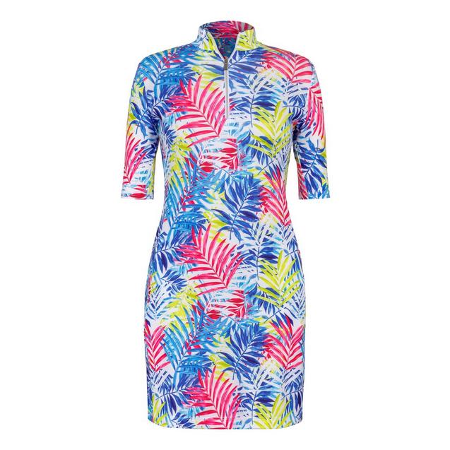 Women's Zaya UPF 50+ Prism Palm Printed Half Sleeve Dress TAIL