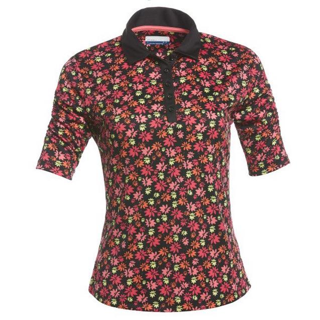 Women's Floral Printed Puff Short Sleeve Polo NICKLAUS FOR HER